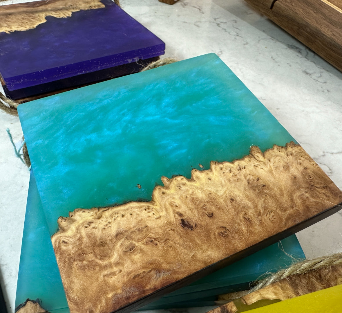 Resin & Burl Coasters - 4 Set